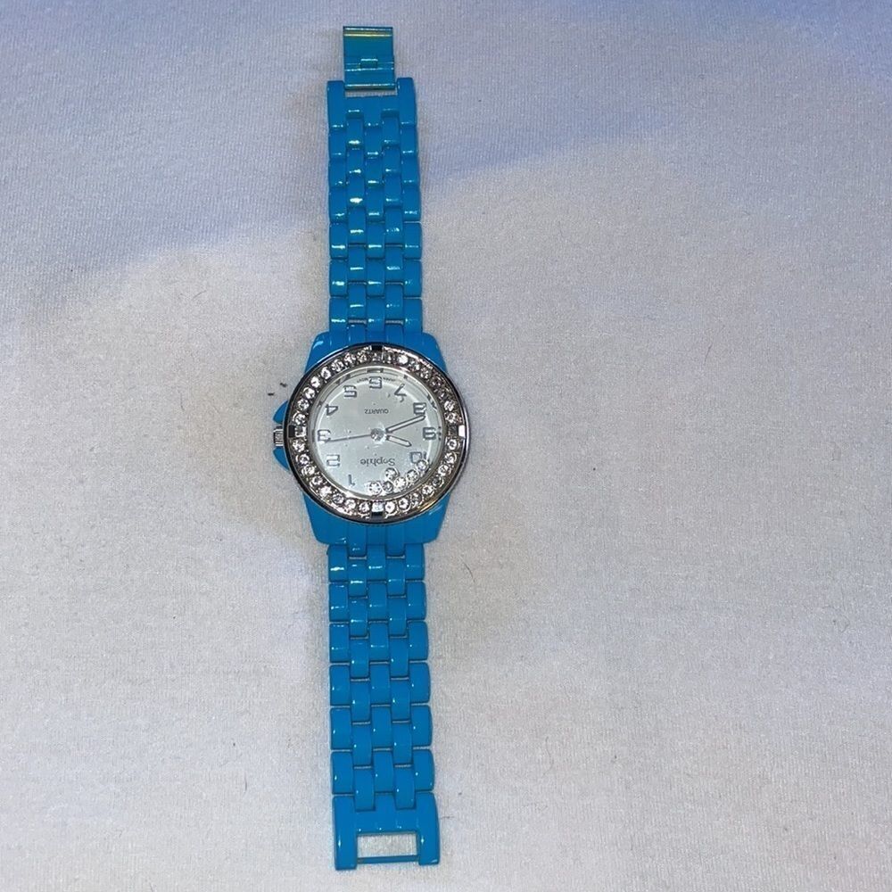 Ladies Sophie Rhinestone Wrist Watch Blue Chain Metal Band Fits Small Wrists